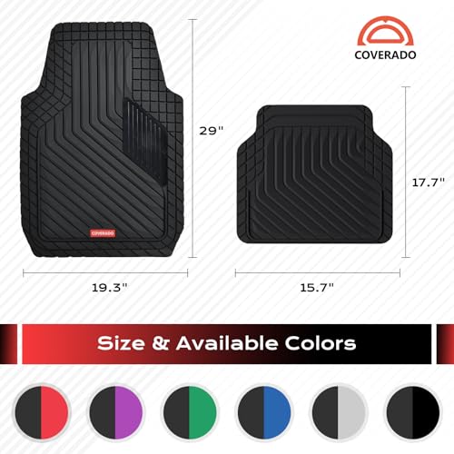 Image of Coverado Heavy-Duty PVC Car Floor Mats Full Set - Black Metallic Heel Pad, All-Weather Protection for Front & Rear, Non-Slip Backing, Easy-to-Clean Liners, 4 Pcs