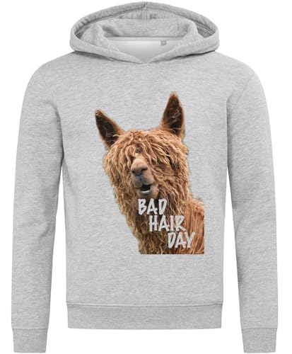 Sweat à capuche Bad Hair Day Lama imprimé drôle en coton mélangé durable