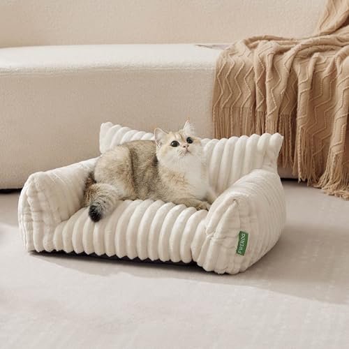 Cute Couch Bed for Pets, Supportive Cat Sofa for Indoor Cats, Small Dog Sofa Bed for Small Dogs, Cream, 24 inches - Image 3