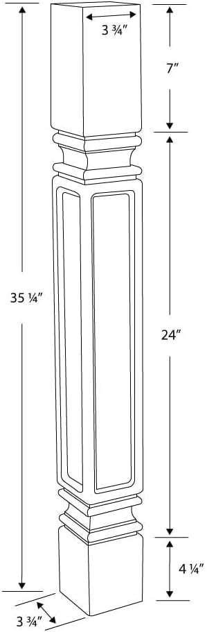 OUTWATER 35-1/4 in. High x 3-3/4 in. Wide x 3-3/4 in. Depth Unfinished Solid Hardwood Mission Kitchen Island Leg