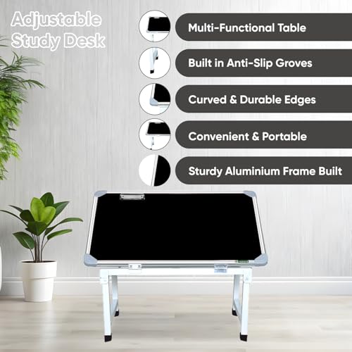 Image of YAJNAS Multipurpose Whiteboard & Laptop Table | Portable Study & Lap Desk for Bed with Laptop Support | Lap Bed Table with Height Adjustable, Ideal for Home & Office Presentation- 15 x 26, Black