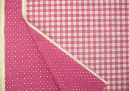 綿麻キャンバス　ピンク　リバーシブル　ドットu0026チェック柄