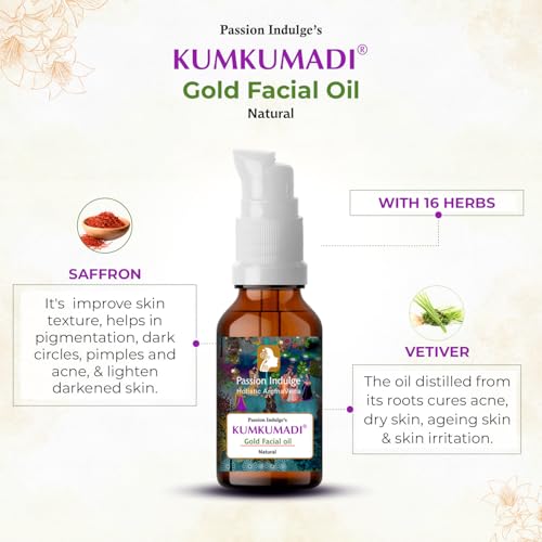 Image of Passion Indulge Kumkumadi Tailam Face Oil for Glowing Skin 10ml | Dark Spot Corrector & Skin Brightening Serum | Kumkumadi Tailam with Saffron & 16 Ayurvedic Herbs | Reduces Pigmentation, Blemishes & Dull Skin Face Serum