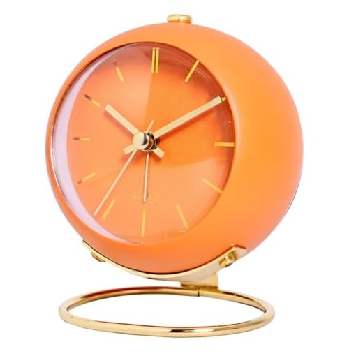 Alarm Clocks, Retro Small Desk Clock with Night Light, Silent Non-Ticking, Mute Hands Tabletop Metal Clock for Kids,Bedroom,Travel,Kitchen,Home,Bedside Desktop Simple Style (Orange)