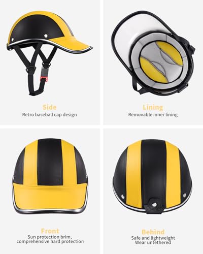 Image of Adult Baseball Cap Helmet - Urban Style for Golf, Low Profile Urban Commute PU Retro Leather Hat for Men & Women