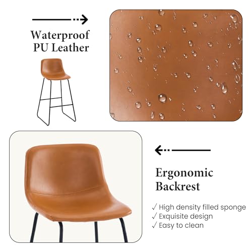 Joysoul Set de 2 Butacos Butacas de Bar Altura de Mostrador Modernos con Patas de Metal Sillas Industriales con Respaldo para Cocina Comedor y Pub (Marrón, 30 pulgadas) miniatura 4