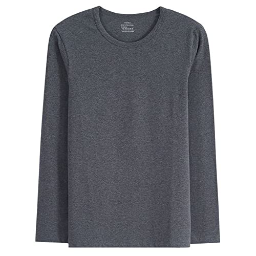 Dsnyu Insulated Underwear Mens Tops, Cotton Round Neck Thermal Wear Top, Grey Long Sleeve Top L
