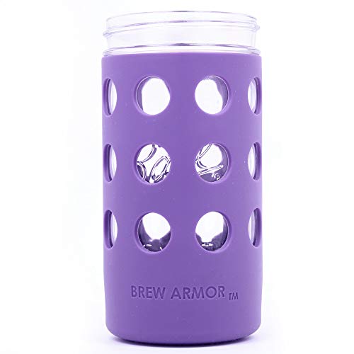 Silicone Mason Jar Protector Sleeve (2 Pack) | Fits Ball, Kerr 24oz (1.5 pint) Wide-Mouth Jars | Thickest Silicone Sleeve | Microwave & Dishwasher Safe | For Coffee, Tea and Smoothies (Purple)