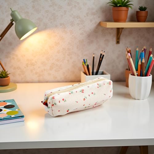 Image of Pink Floral Styl Pencil Bag, Pencil Case, Pen Holder Coin Pouch, Cute Simple Pen Bag, Stationery Organizer Multifunction Makeup Storage Bag, Pen, Pencil and Marker Cases Office Supplies