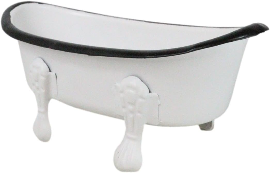 Ebros Gift Rustic Metal Standalone Vintage White Bathtub Replica Trinket Holder Organizer 5.5" Long Miniature Decorative Accent Figurine Bath Tub Western Country Cabin Home