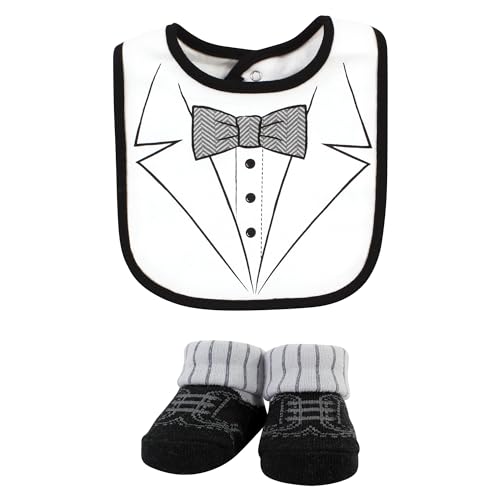Image of Hudson Baby Unisex Baby Cotton Bib and Sock Set, Tweed Bow Tie, One Size