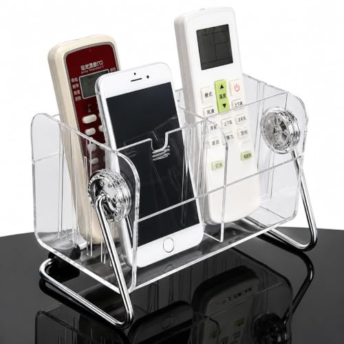 Image of Zollyss Acrylic Remote Control Holder Stand, 6 Slot TV Remote Organizer for Tabletop, Clear Remote Storage Stand for TV, AC, Media Remotes, Mobile Phones & Office Desk Accessories