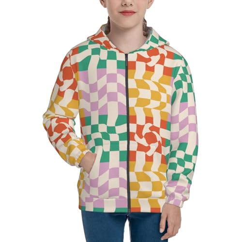 Wavy Checkerboard 1 Kids Pullover Hoodies Boys Zip Up Sweatshirts Girls Athletic Clothes with Pocket3