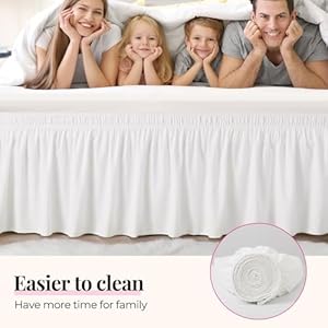 Rimela white bed skirt queen size 15 drop elastic bedskirt for box spring adjustable bed soft and solid fabric easy to install machine washable wrinkle fade resistant warm white dust ruffle  urban country home decor