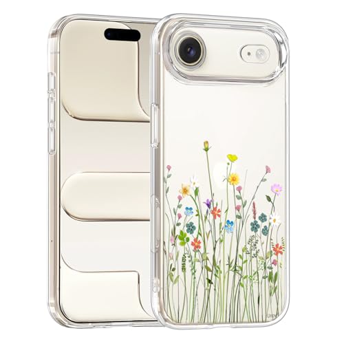 Unov Case Compatible with iPhone Air Case Clear with Design Embossed Pattern TPU Soft Shock Bumper Absorption Slim Protective 6.5 Inch (Flower Bouquet)