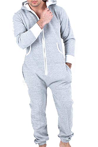 Juicy Trendz Mens Plain Onesie Hoodie Jumpsuit Playsuit All in One Piece Grey Large