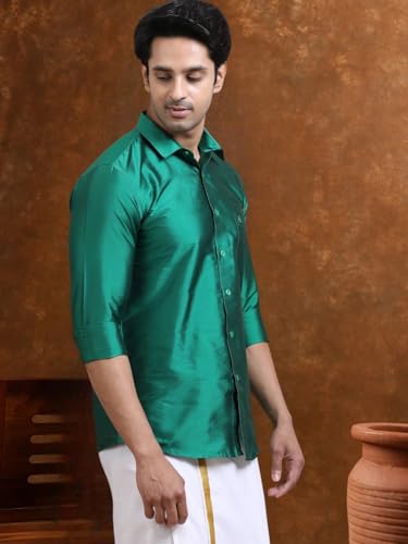 Image of Tattva Men Silk Blend Ethnic Shirt | Traditional South Indian Wear for Wedding, Festivals & Casual Wear