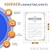 500 Pack Laminating Sheets, 3 Mil, 9 x 11.5 Inches Thermal Laminating Pouches Lamination Sheet Paper for Laminator, Clear, Letter Size, Office and School Supplies