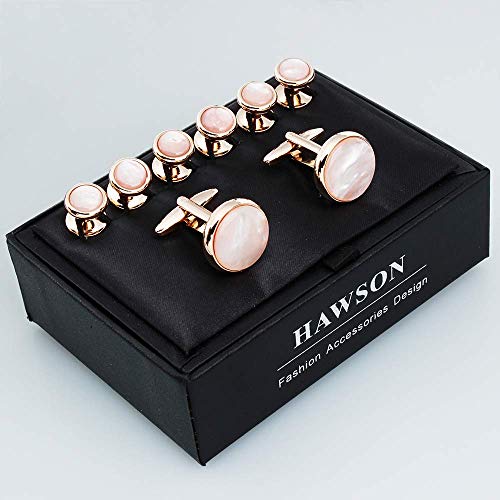 Cufflinks And Tuxedo Studs Set For Men With Gift Box, Rose Gold Tone Mother-Of-Pearl Cuff Links For French Cuff Shirt And Dress Shirt, Suitable For Wedding, Birthday, Party, Anniversary #TOP5