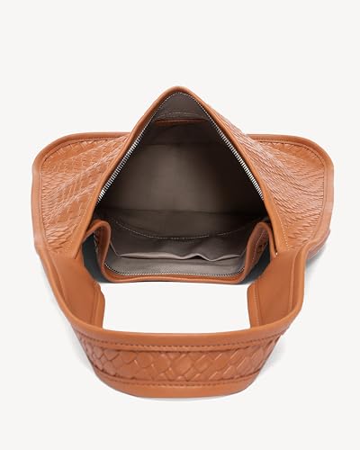 Image of NEWBELLA Hobo Purse, PU Leather Shoulder Bag, Tote Handbag for Work and Travel (Woven Camel)