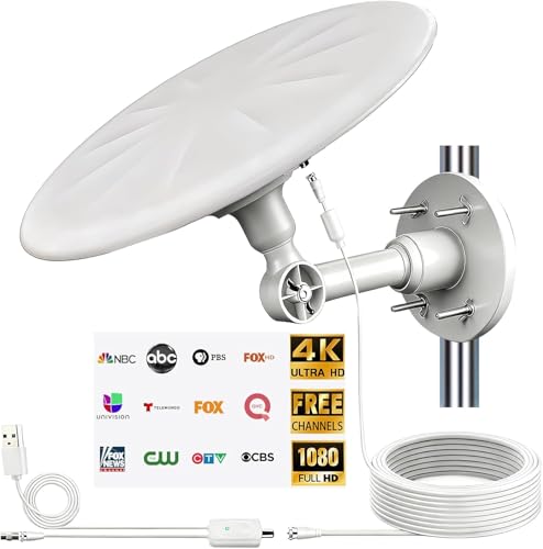 Image of Omni Directional TV Antenna Outdoor, Outdoor Antenna for Smart TV, 720 Long Range Reception Digital HD Signal, with Super Signal Booster, for Attic /Camping /RV /Boat, 2026 (White&Larger)