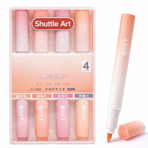 Image of Shuttle Art Aesthetic Cute Pastel Highlighter Pen Set (4 Pcs)-Soft Color Ink Highlighters, Quick Dry No Bleed Marker Pens with Chisel Tip for Note Taking,Journaling,School & Office Stationery(Orange)