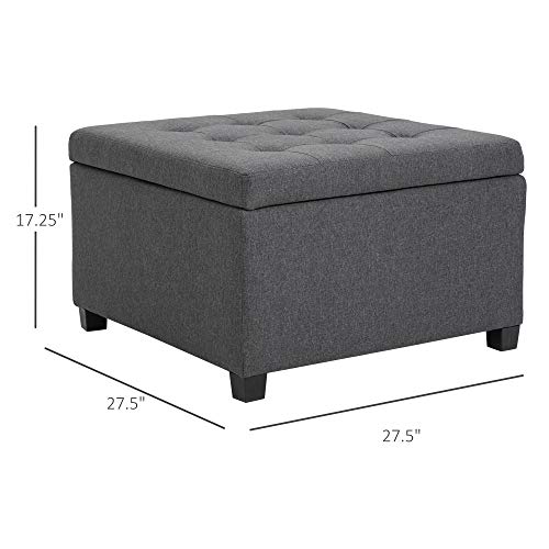 Homcom Fabric Tufted Storage Ottoman With Flip Top Seat Lid, Metal Hinge And Stable Rubberwood Frame For Living Room, Entryway, Or Bedroom, Grey #TOP2