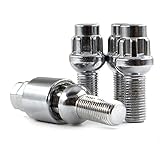 Wheel Accessories Parts 12x1.5 Chrome - Ball Seat (R12)- Premium Lug Bolt Wheel Lock Set (28mm Long) (Set of 4 + Key) (12x1.5, Chrome)