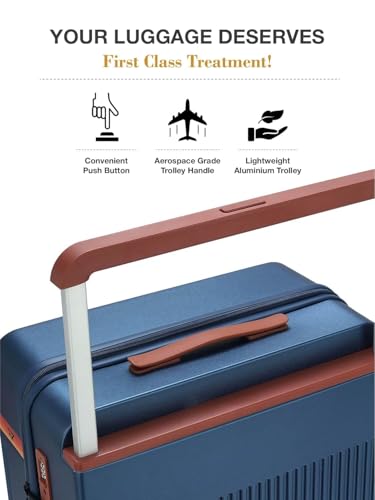 Image of FUR JADEN The Aviator 75cm German Polycarbonate Travel Luggage Suitcase with 8 StealthTech Silent Shock Absorbing Wheels, TSA Lock & Aerospace Grade Wide Trolley (Cobalt Navy, Cabin 28 inch)