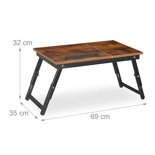 Relaxdays Laptoptisch für Bett & Couch, klappbarer Betttisch, Bambus, höhenverstellbar, Betttablett, Dunkelbraun/schwarz