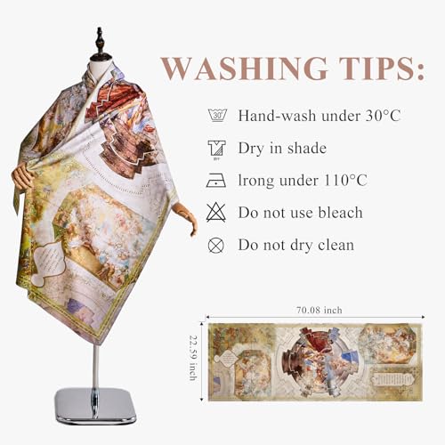 Illuminated Manuscript Scarf,boho chic pareo mandala wrap skirt cover up Faux Hualuo Silk Pareo With Medieval Calligraphy Art, Vintage Sacred Geometry Shawl Wall Tapestry 25.6"x70"4