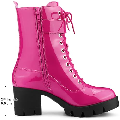 Allegra K Women's Zip Platform Chunky Heel Combat Boots2