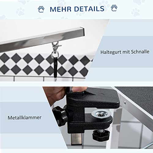 PawHut Trimmtisch für Hunde Hundepflegetisch klappbar, Haustierpflegetisch mit höhenverstellbarem Galgen, Schlingen, rutschfest Oberfläche, Schertisch bis 150 kg, 91,5 x 61,5 x 76 cm, Schwarz