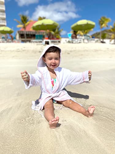 MAURA Prince George Style Kids Bathrobe. Luxury Kids Hooded Bathrobe White and Blue Checkered Binding For Toddlers2