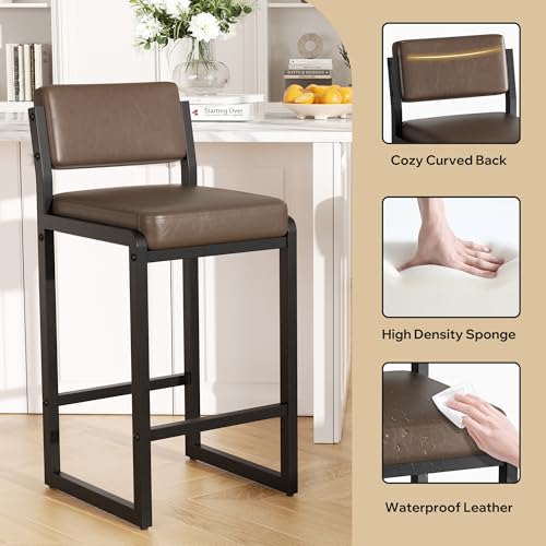 Image of Bar Stools Set of 4, Modern Height Barstools Bar Stools Back,26 inch Dark Brown