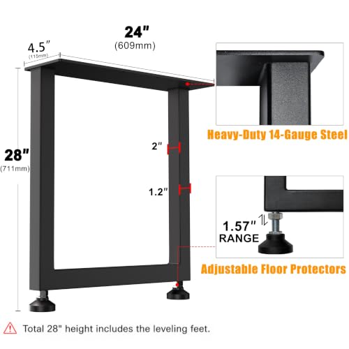 Image of 28 inch Heavy Duty Square Metal Table Legs, 28x24 Inch, Set of 2