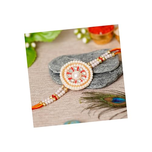 Image of eCraftIndia Red, Blue & Golden Designer Peacock Rakhi with Roli Chawal Pack - Rakhi for Brother