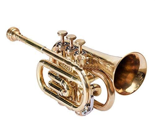 SAIMUSICALS Professional Pocket Trumpet 3 Valve Bb Brass Instrument Shining Brass Finish with Mouthpiece & Hard Case, Compact & Portable for Beginners, Students & Musicians-image-47