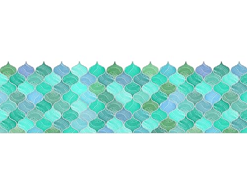 Image of WallDesign Mosaic Lantern Blue Green Shades - 2ft x 9.75 inch Waterproof Easy-Clean Vinyl Tile Sticker for Kitchen Counter, Washbasin, Table, Wall, Bedroom, Cupboard /Almirah