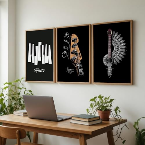 Image of DAKSHESTRY ARTWORKS Music Wall Decor Set of 3 | Posters with Frame for Bedroom, Living Room & Studio | Aesthetic Wall Art | Modern Wall Frames for Home, Office & Hotel | Ready to Hang