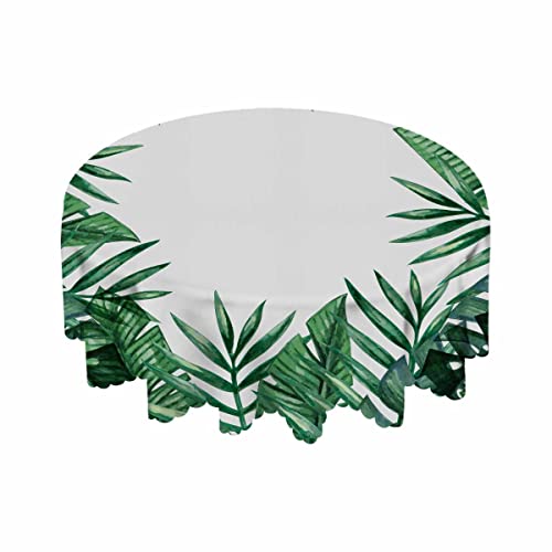 Yibeas Tablecloth Palm Tree Leaves Tablecloths 60" Diameter Round Summer Tropical Green Leaf Exotic Nature Tablecloths For Dining Kitchen Wedding And Parties #TOP4