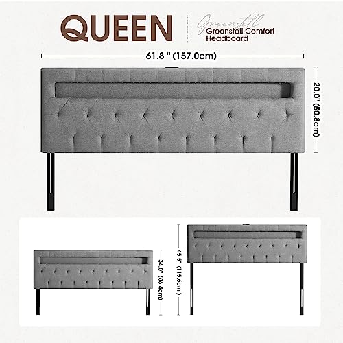 Greenstell HD003-V2-Q-GL-VC Headboard For Queen Size Bed With 60,000 Diy Color Of Led Light, Usb & Type C Post, Attach Frame, Height Adjustable thumb #1