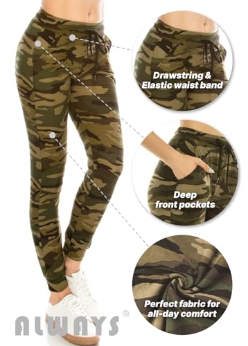 ALWAYS Women Drawstrings Jogger Sweatpants - Super Light Skinny Fit Premium Soft Stretch Camo Military Army Pockets Pants M - image 5