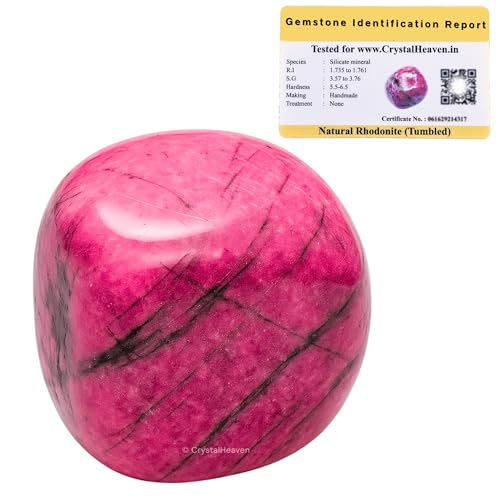 Image of Certified Rhodonite Crystal Healing Tumbled Stone, Natural Polished Crystals for DIY Crafts, Manifestation, Meditation, Pooja Feng Shui and Reiki Healing (30 Grams)