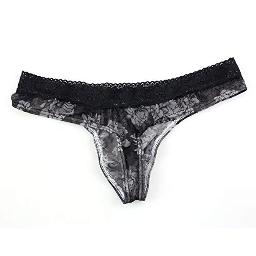 IBAKOM Men's Lingerie Lace Floral Print Sissy Thong Panty Mesh G-string Briefs Crossdress Underpants2