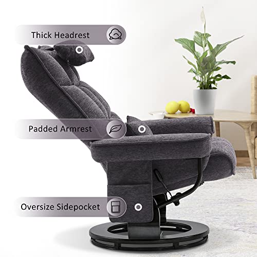 Mcombo Swivel Recliner With Ottoman, Chenille Upholstered Massage Tv Chair, Ergonomic Lounge Chairs For Living Room Bedroom 4605 (Grey) #TOP6