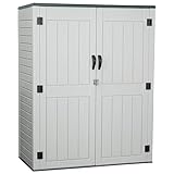 EHHLY Vertical Resin Storage Shed, 60 Cuft Garden Tool Sheds & Outdoor Storage, Plastic Outdoor Storage Cabinet Waterproof, 4.5 x 2.3 ft Backyard Outside Lawn Mower Storage Shed, White