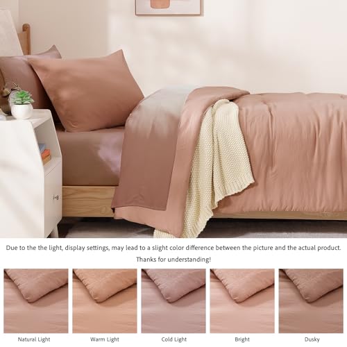Image of Twin XL Comforter Set- 5 Pieces Prewashed Bed in a Bag Twin Bedding Sets | Soft All Season Comforter with Sheets, Pillow Sham & Pillowcase,Clay Pink