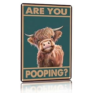 Vintage Highland Cow Tin Sign Funny Are You Pooping Bathroom Wall Decor for Western Highland Cow Lovers 8 x 12 Inch 3039