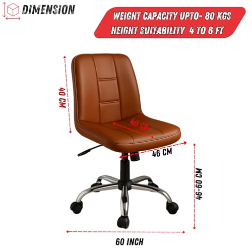 Image of Unix Study Desk Chair with Height and Tilt Adjustment, 360 Swivel, Faux Leatherette Seat, Chrome Base with Wheels, Ergonomic Comfort, 2-Year Parts Replacement Warranty, Tan Finish